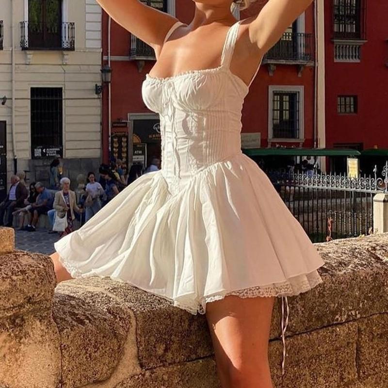 2024 ballet style waist-cinching white skirt