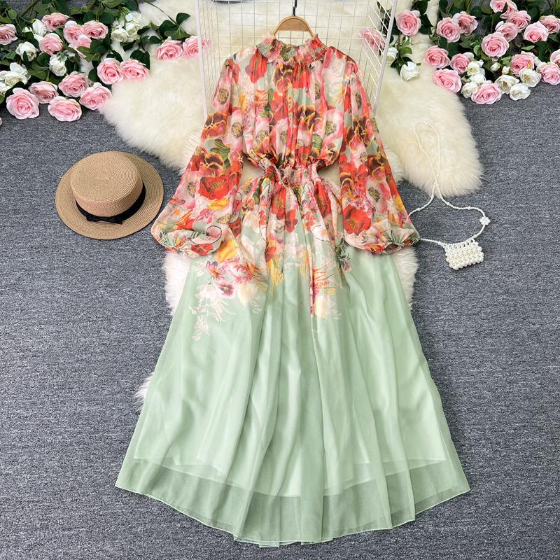 Floral Stand Collar Dress