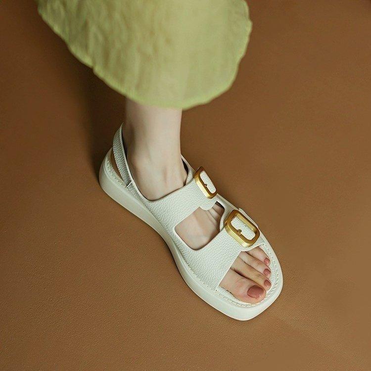 Button platform sandals