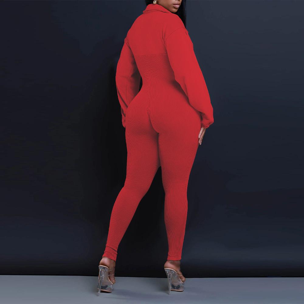 V-neck tight patchwork jumpsuit