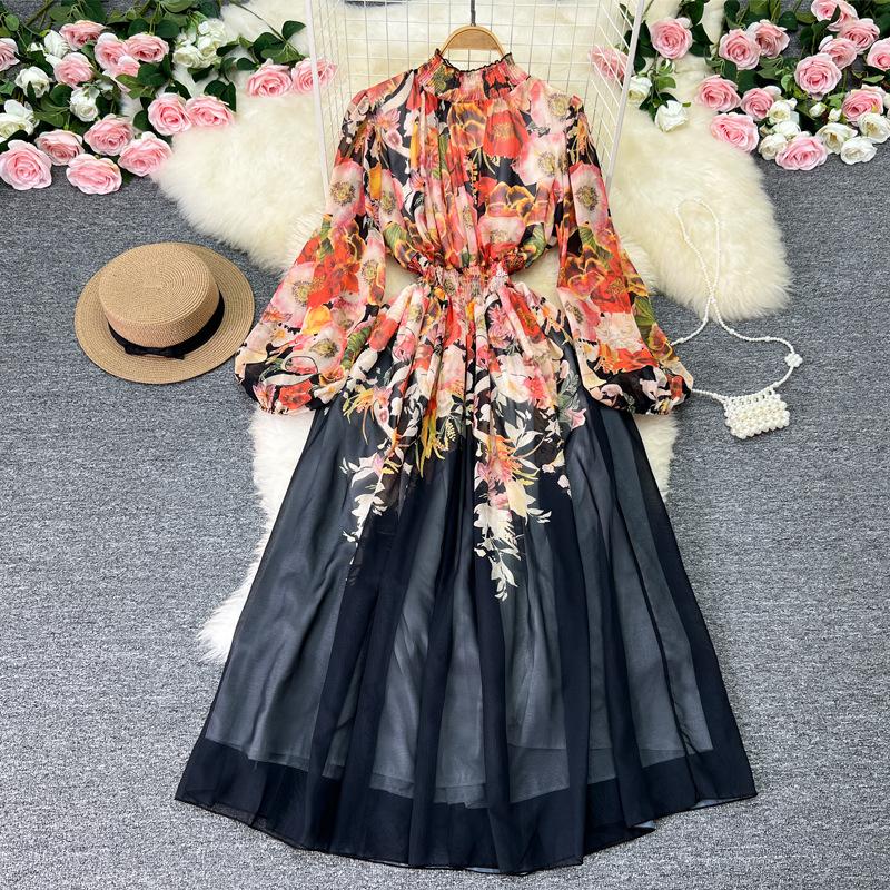Floral Stand Collar Dress