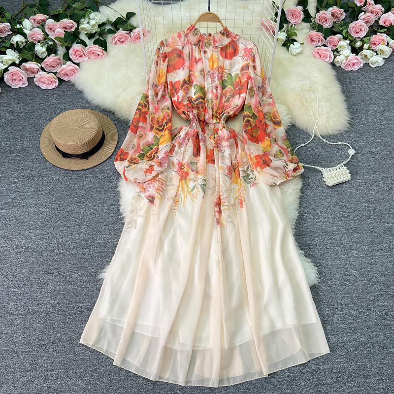 Floral Stand Collar Dress