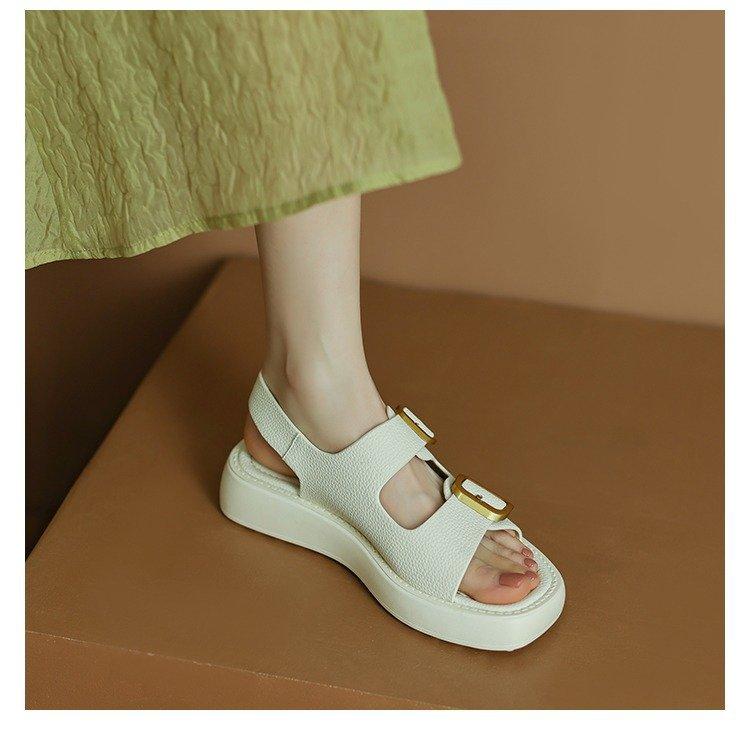 Button platform sandals
