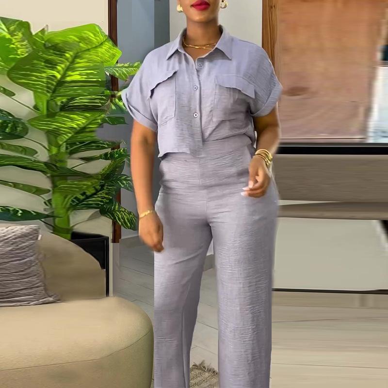 Summer short-sleeved shirt wide-leg pants suit