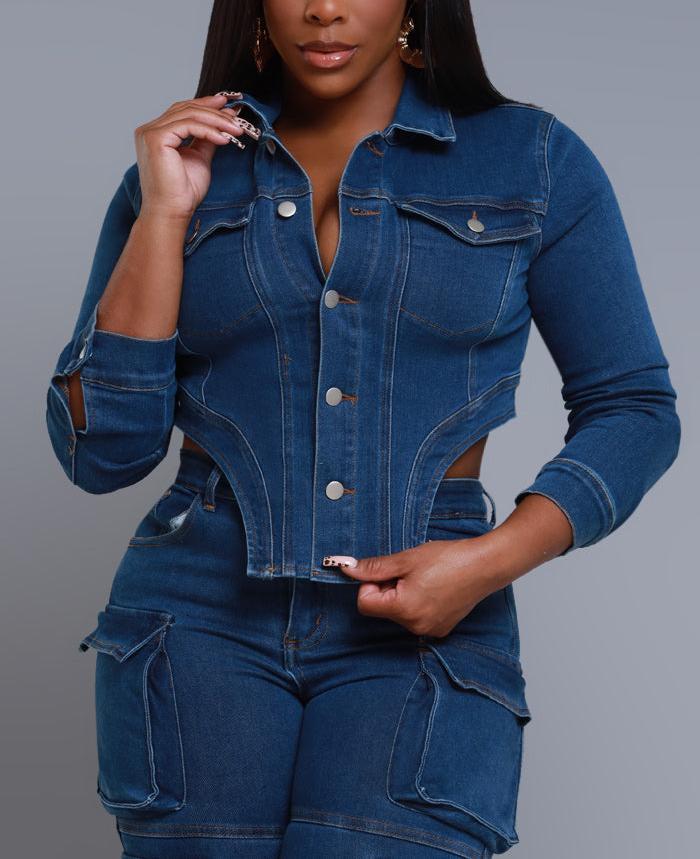 Denim Long Sleeve Shirt & Multi-Pocket Jeans Set