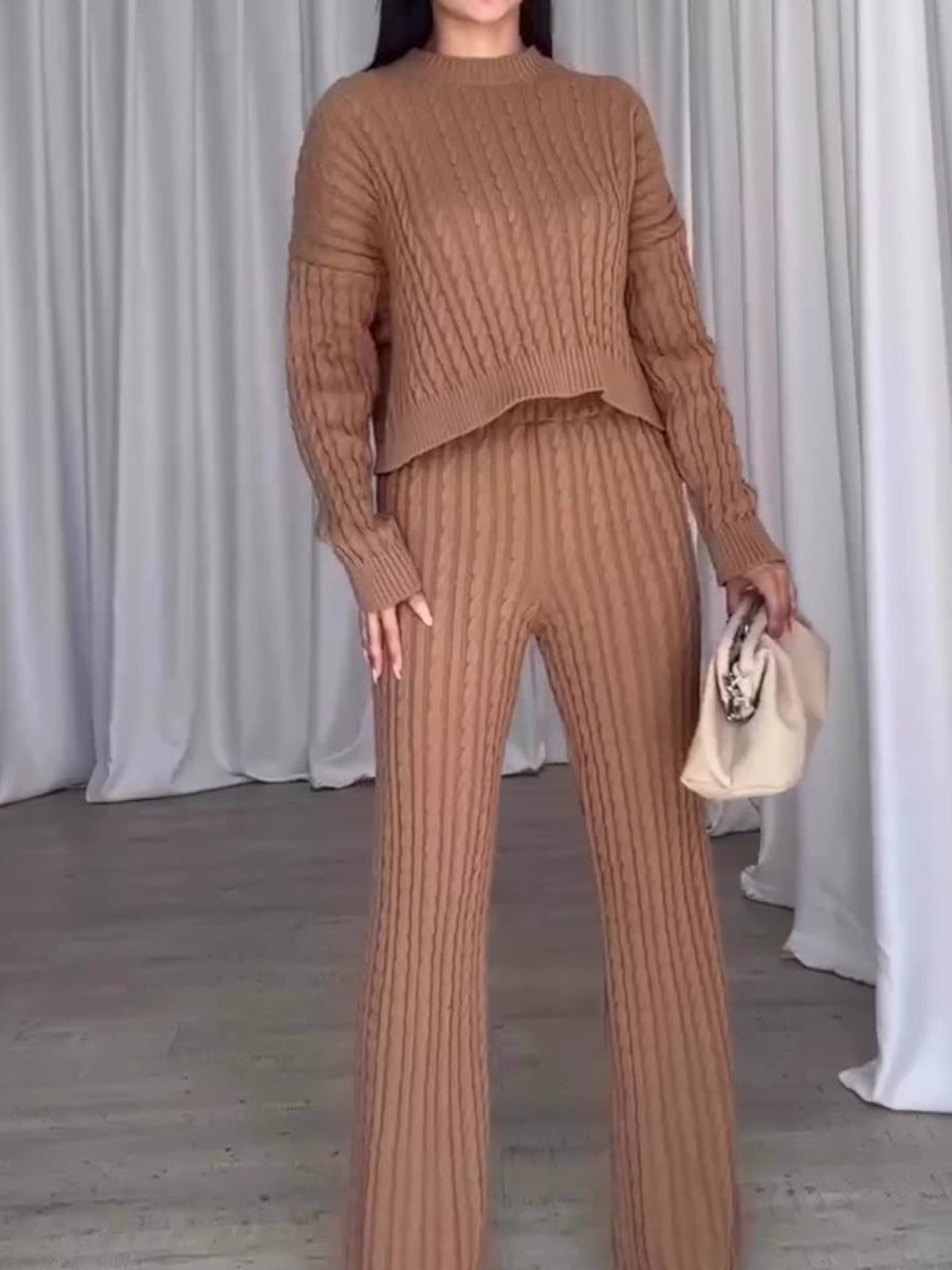 Striped printed crop top and pants suit【Free Shipping】