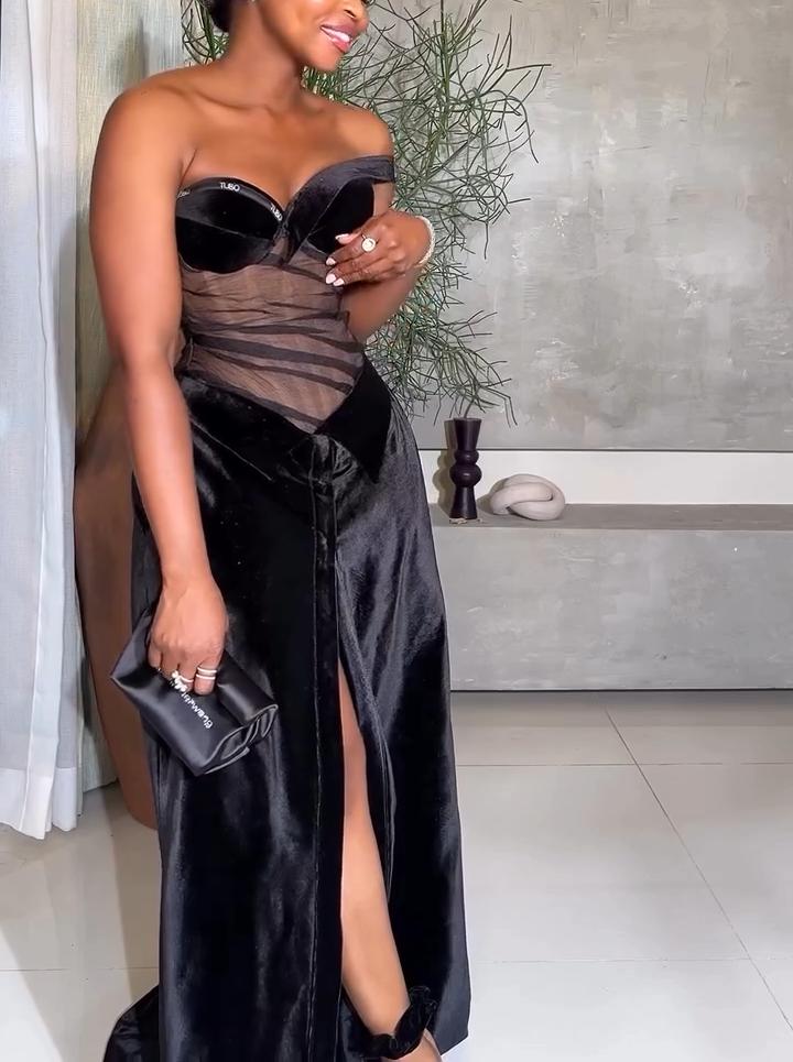 Black Velvet Corset Slit Maxi Dress