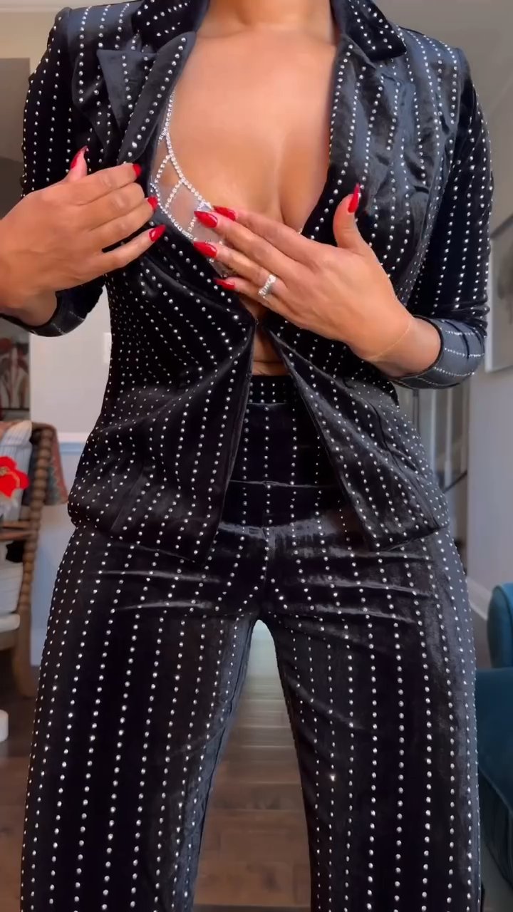Black Elegant Rhinestone Top & Pants Set