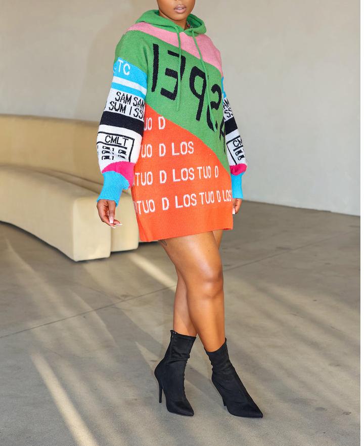 Autumn and winter hooded color-blocked letter sweater