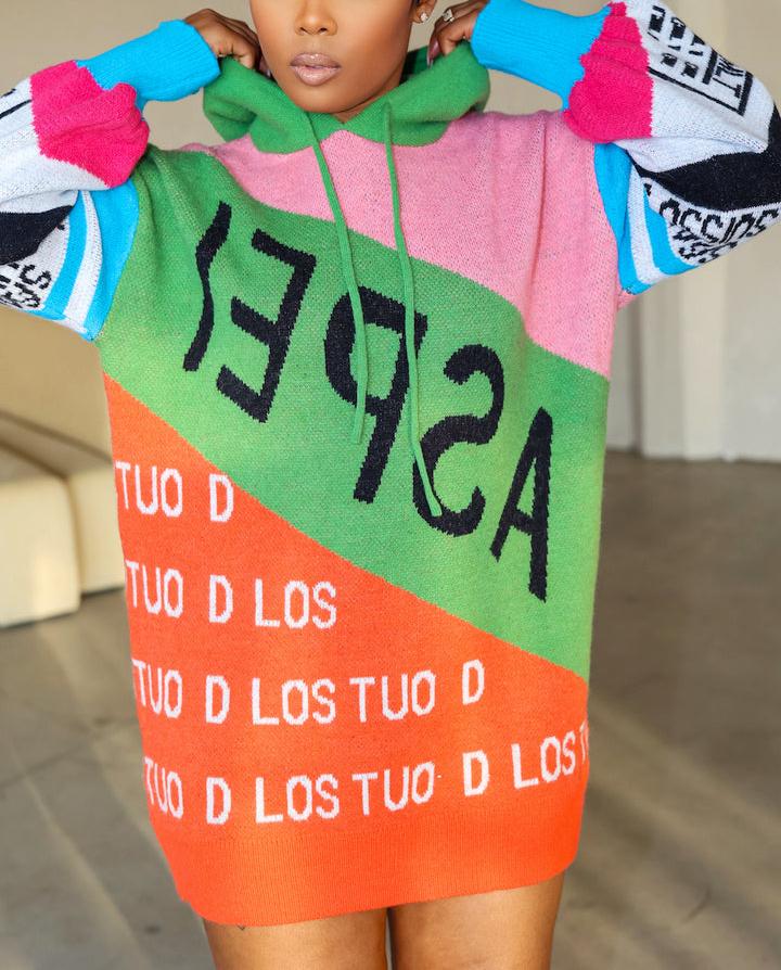 Autumn and winter hooded color-blocked letter sweater