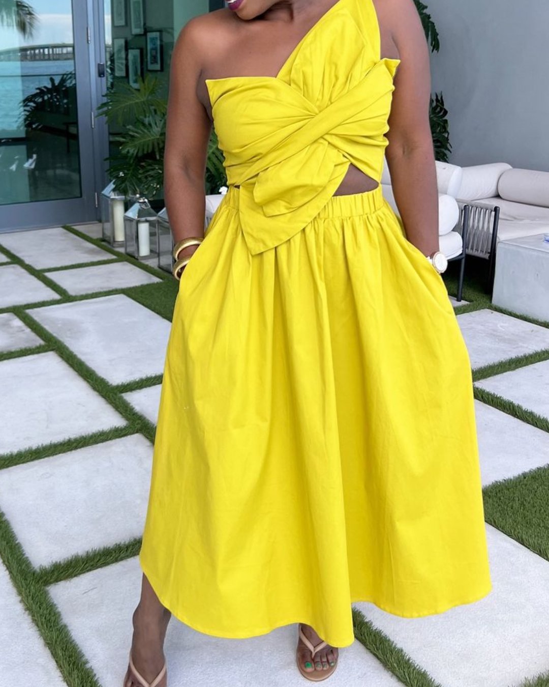 Yellow Floral Midi Dress