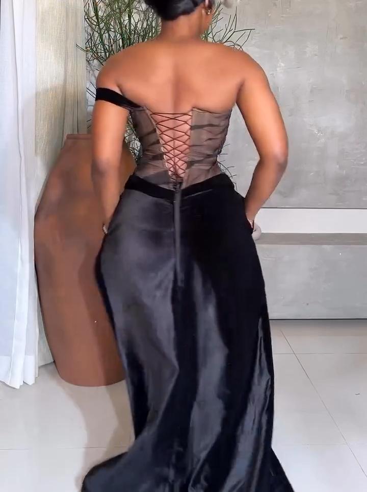 Black Velvet Corset Slit Maxi Dress