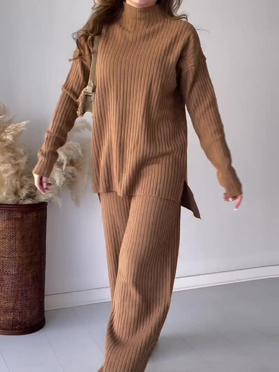 Casual sweater wide leg pants two piece set【Free Shipping】