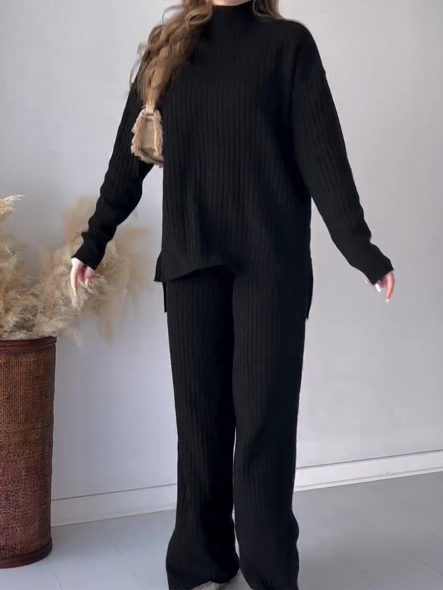 Casual sweater wide leg pants two piece set【Free Shipping】