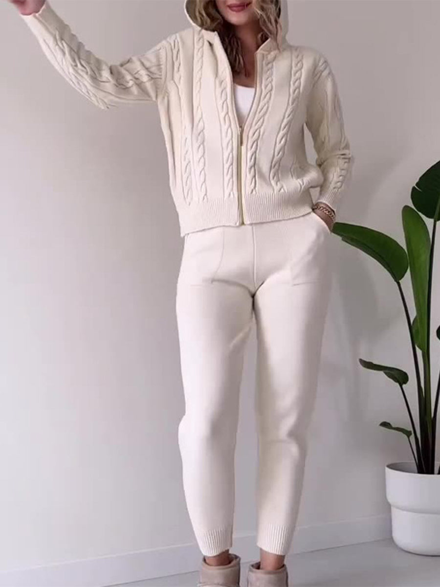 Twist pattern hooded zip top casual suit