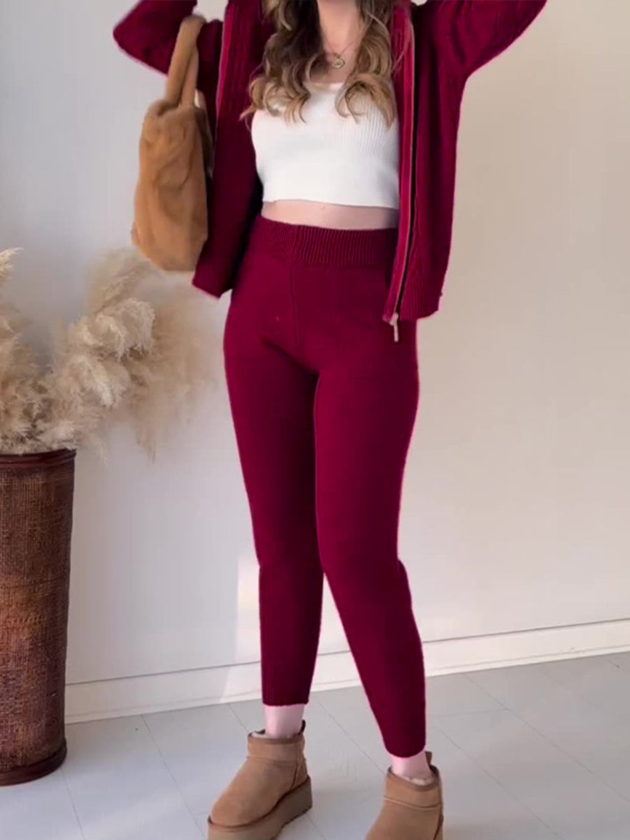 Twist pattern hooded zip top casual suit