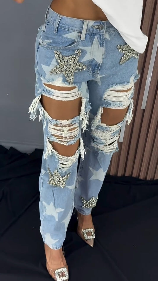 Diamond ripped jeans