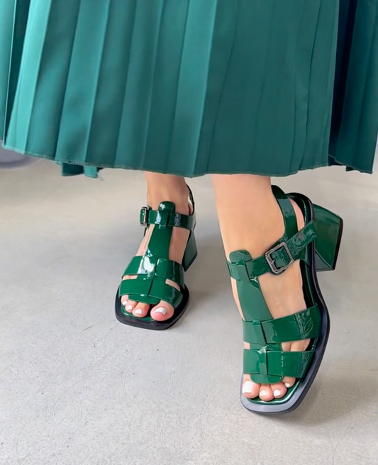 Leather Thick-Heel Sandals