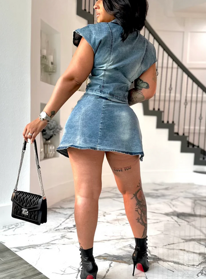 Nikki Denim Skirt Set (New)