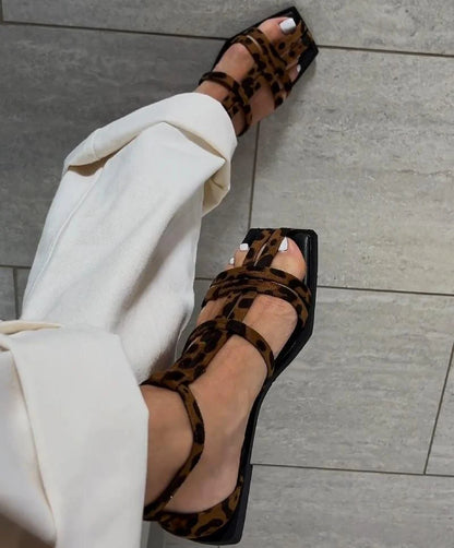 Chic Leopard Print Strappy Square Toe Sandals