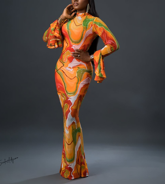 Printed sexy hip dress