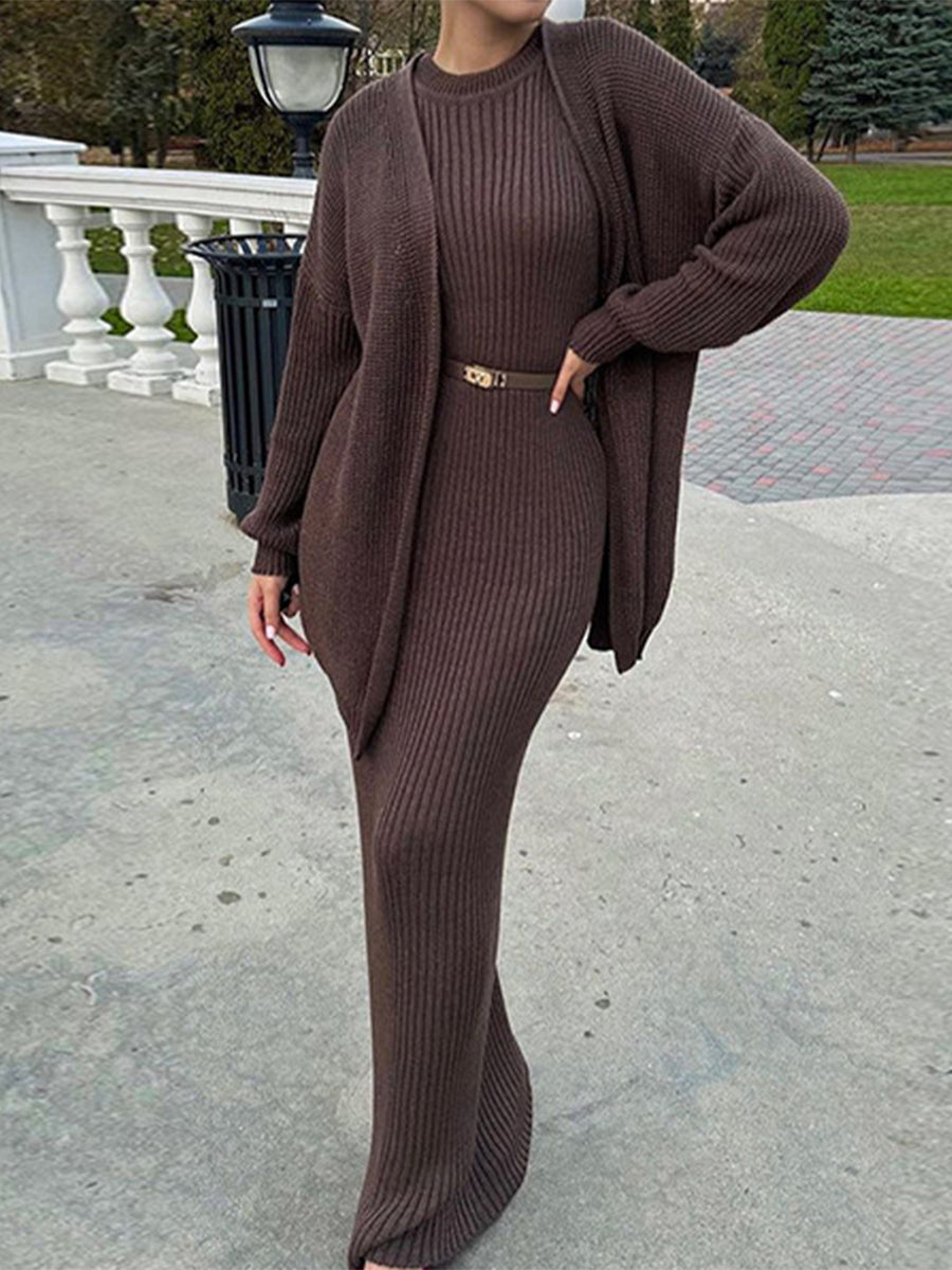 Women's Knitted Sweater Long Skirt Suit