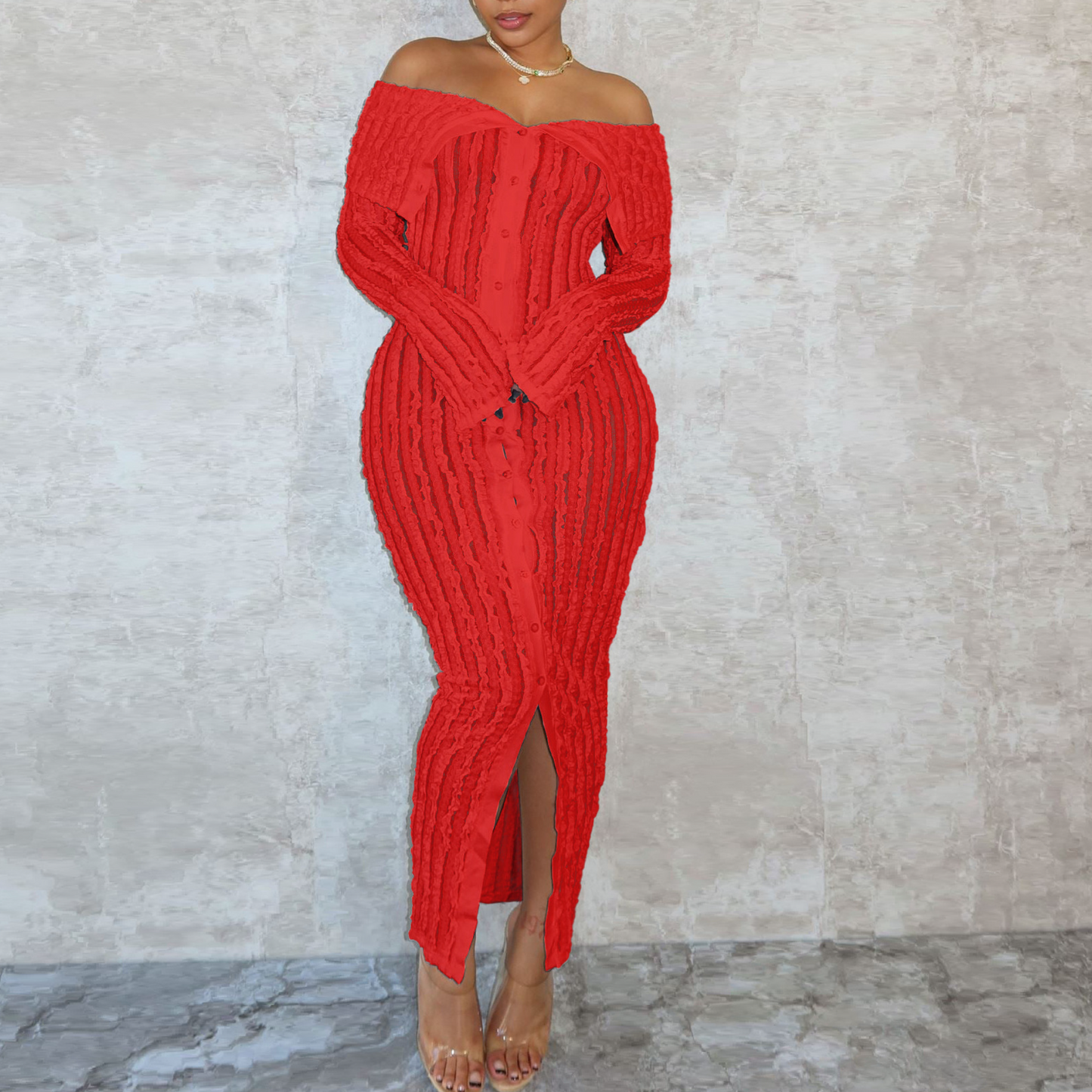 Sexy Wavy Pattern Long Sleeve Dress