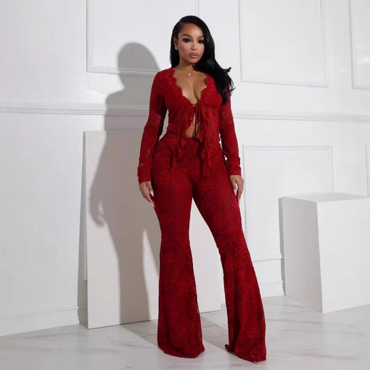 Lace Top & Wide Pants SET