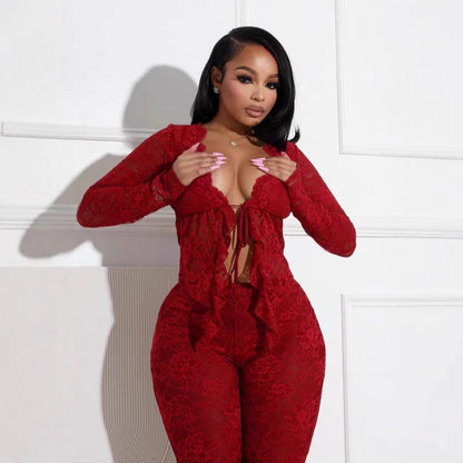 Lace Top & Wide Pants SET