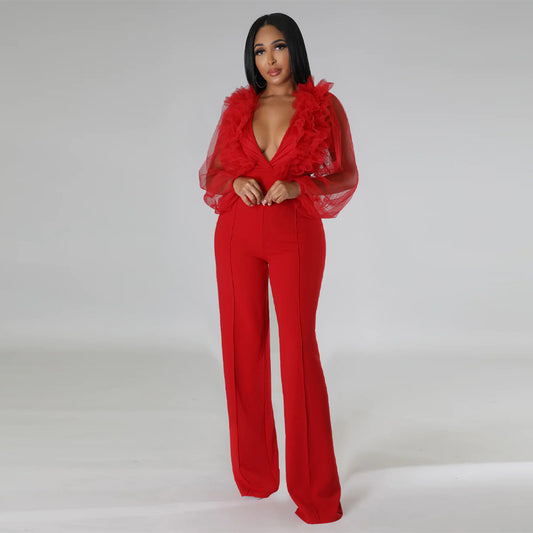 V-neck open back jumpsuit