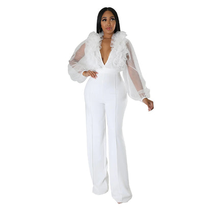 V-neck open back jumpsuit