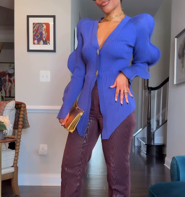 Wave sleeve knitted cardigan