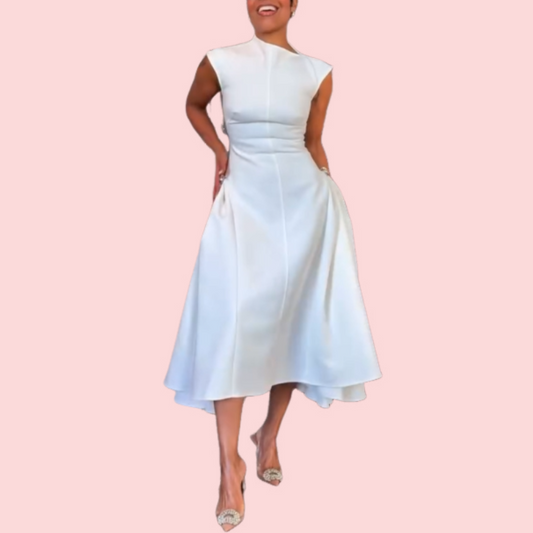 White Round Neck Sleeveless Irregular Hem Midi Dress
