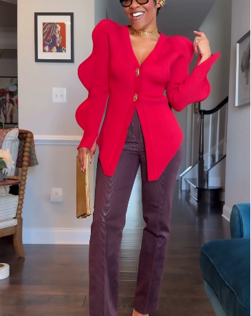 Wave sleeve knitted cardigan
