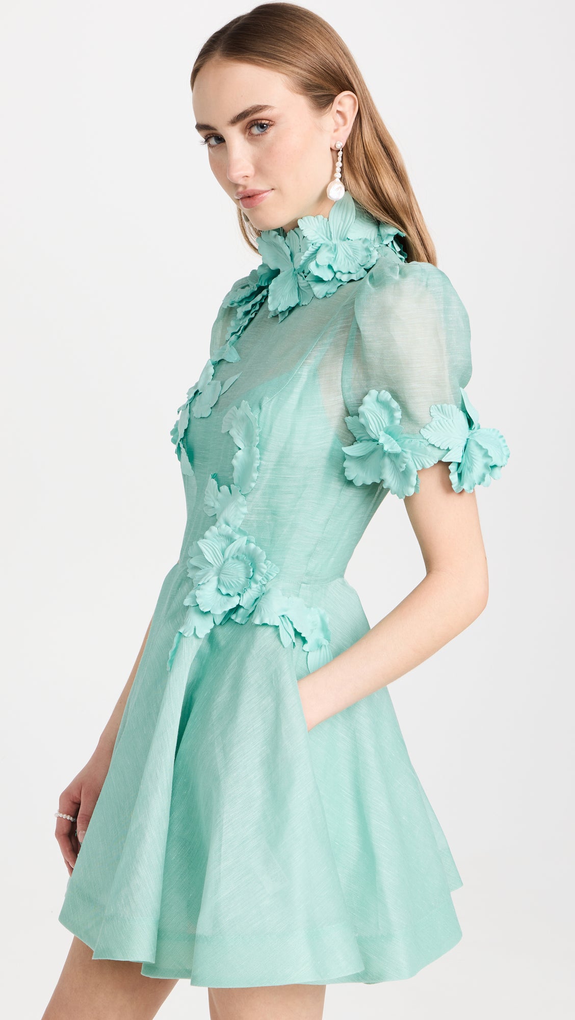 Mint High Tide Flower Mini Dress【Free Shipping】