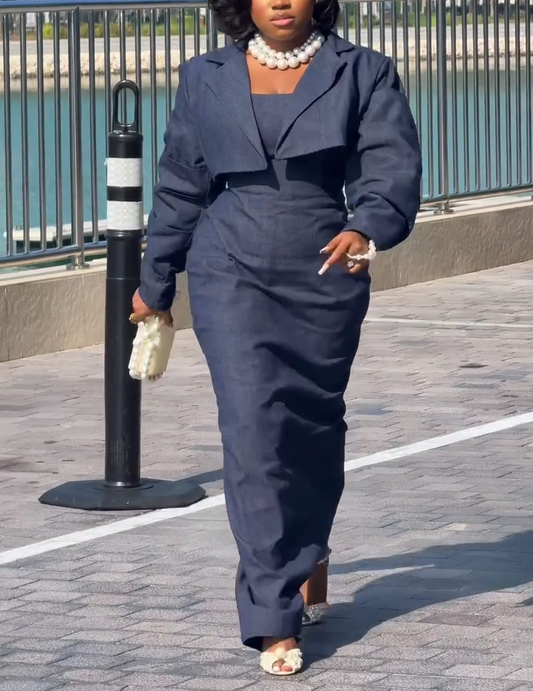 Long skirt + jacket two-piece set