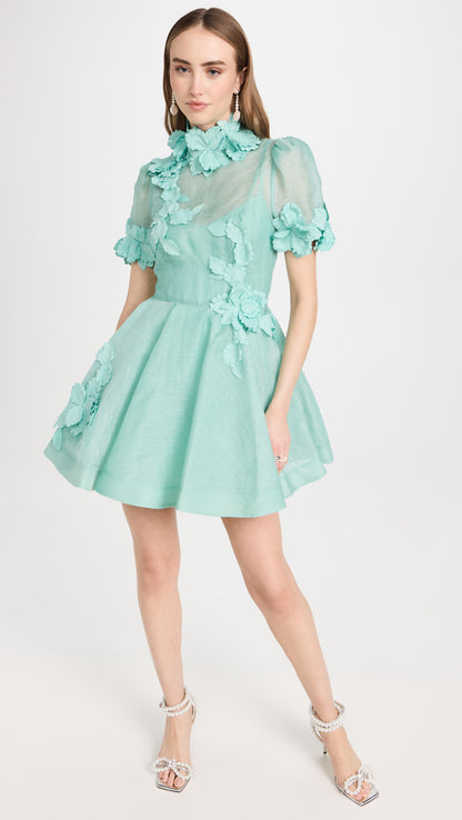 Mint High Tide Flower Mini Dress【Free Shipping】