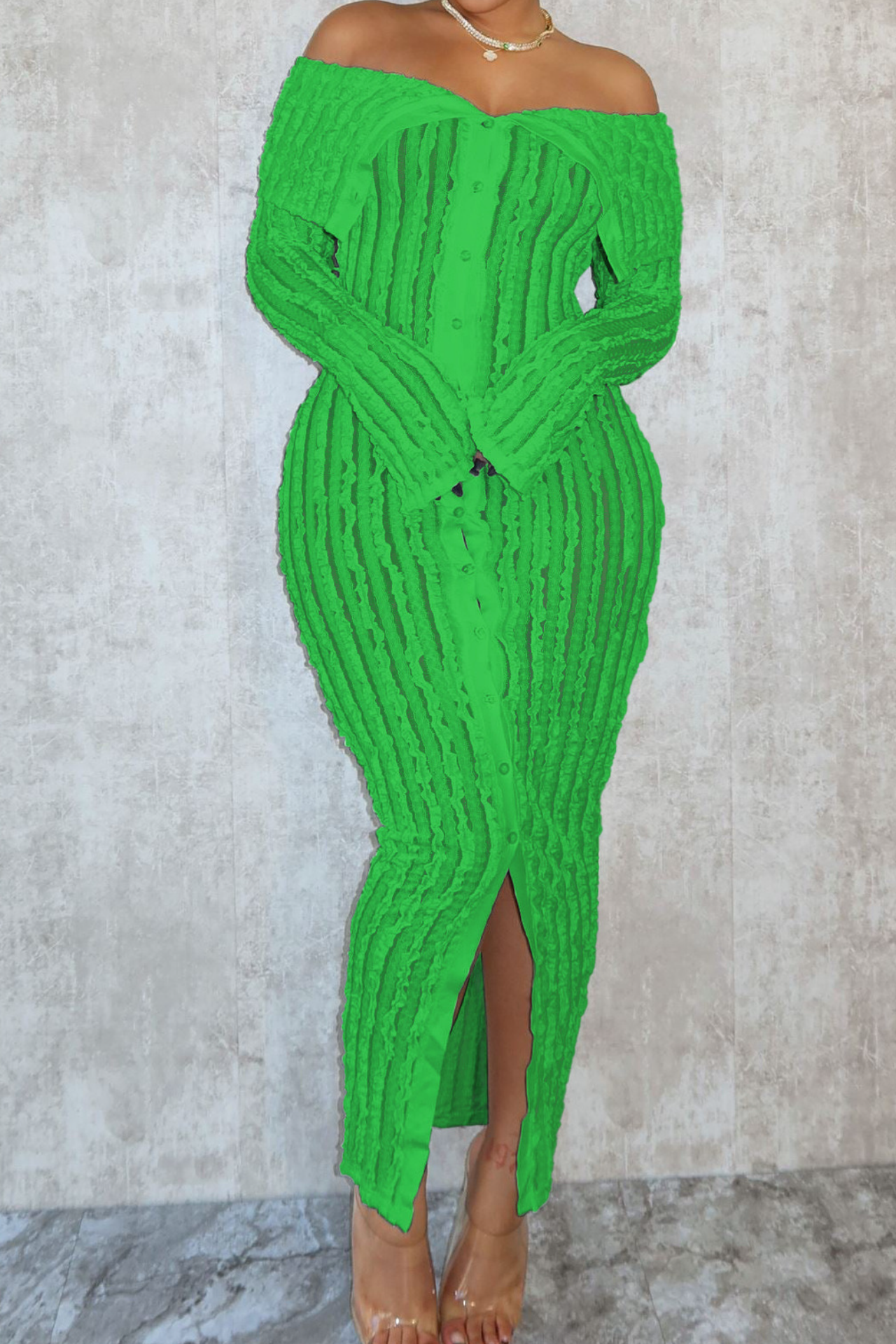 Sexy Wavy Pattern Long Sleeve Dress
