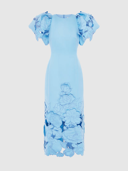 Appliques Puff Sleeve Maxi Dress