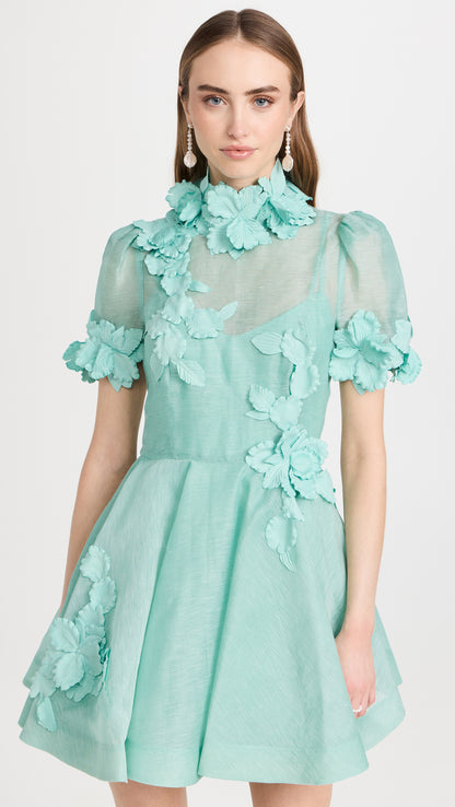 Mint High Tide Flower Mini Dress【Free Shipping】