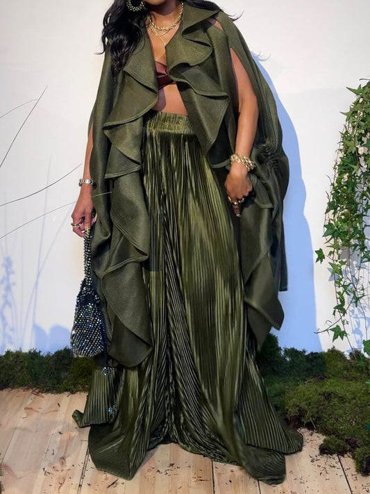 Fashion Flouced Pleated Two Pieces Set