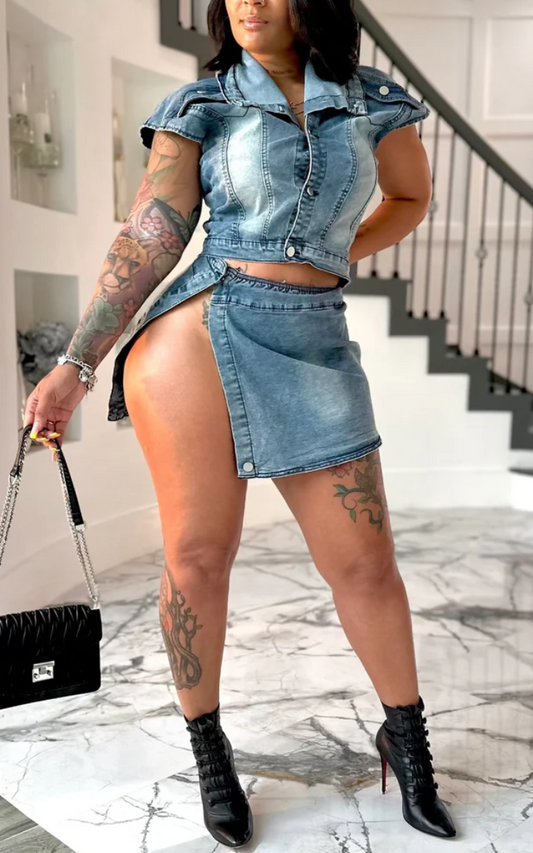 Nikki Denim Skirt Set (New)