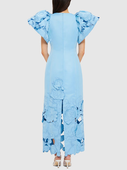 Appliques Puff Sleeve Maxi Dress