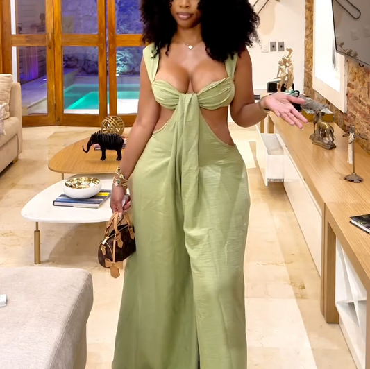 Green Cutout Wide Leg Jumpsuit