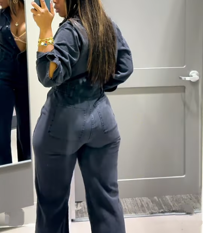 Cinched waist denim jumpsuit