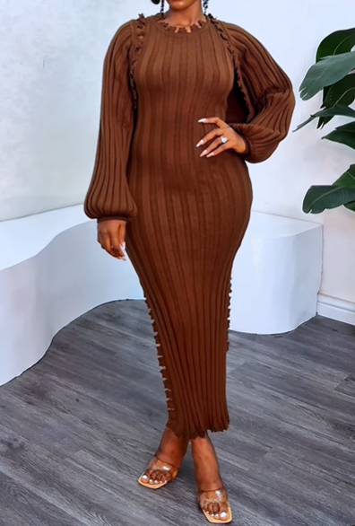 Irregular Knit Slim Dress Set