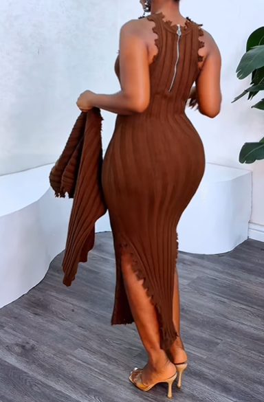 Irregular Knit Slim Dress Set