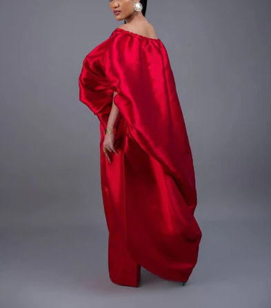2-piece red cape high low and wide leg pant set