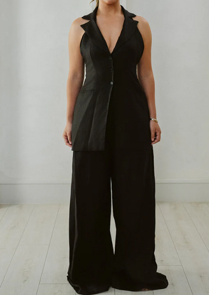 Vest Fake Two-piece Linen Jumpsuit