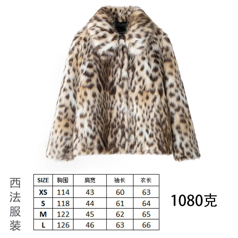 Fashion Winter Leopard Print Faux Fur Coat